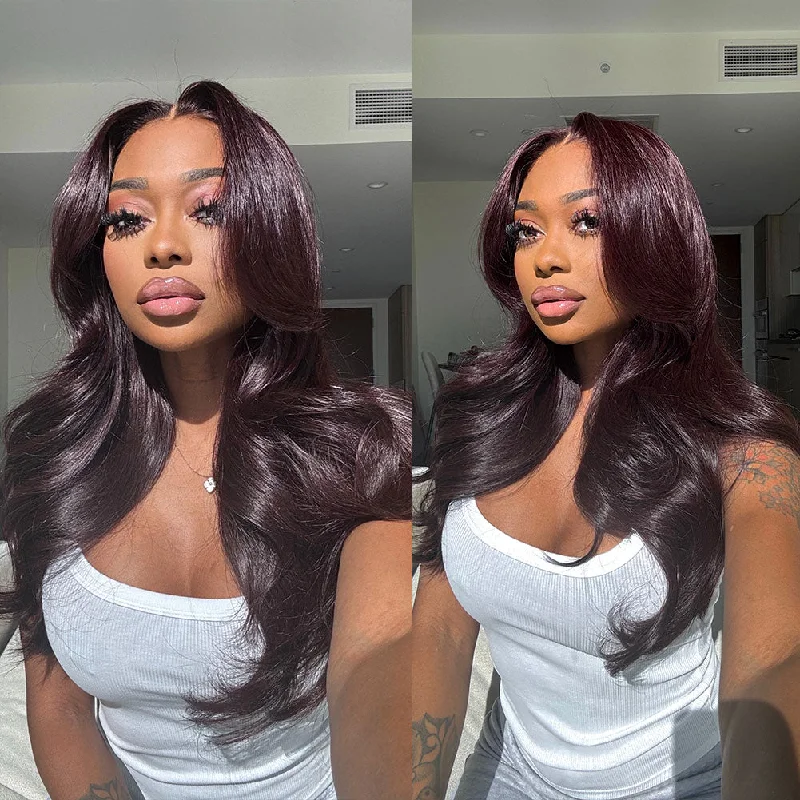 13x4|13X6 Lace Front Pretty Dark Burgundy Layered Human Hair Wig