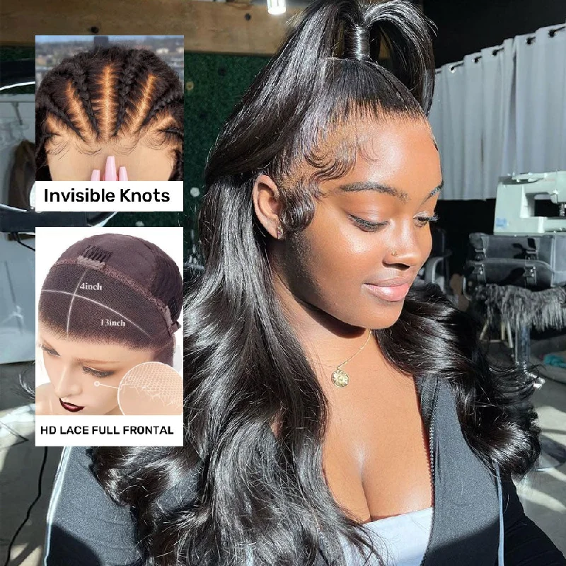 13x4 Knot-Free FULL FRONTAL HD Skin Melt Lace Preplucked Human Hair Lace Wig | Body Wave