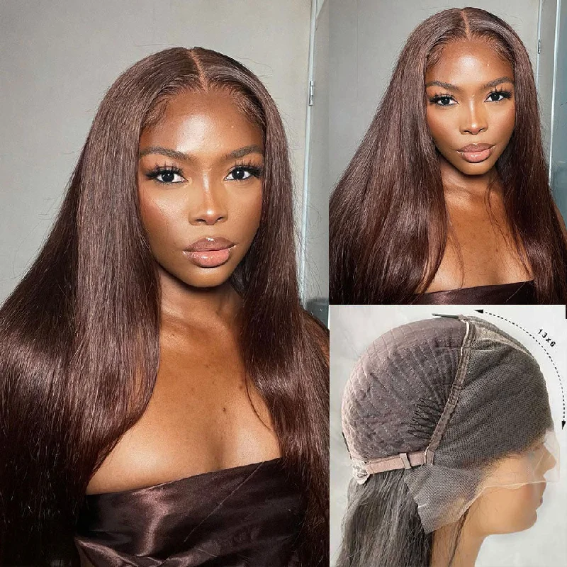 13x6 3D FULL FRONTAL Skin Melt Lace Preplucked Human Hair Lace Front Wig | Brown