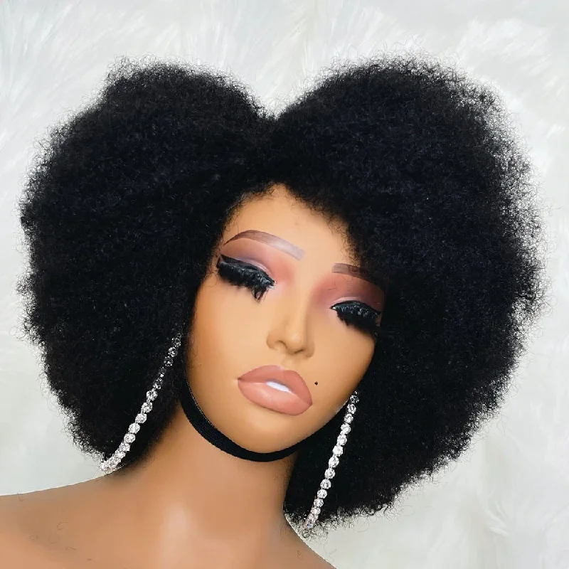 13x6 Afro Kinky Curly Bob Wig 250% Preplucked Human Hair Lace Front  Wigs