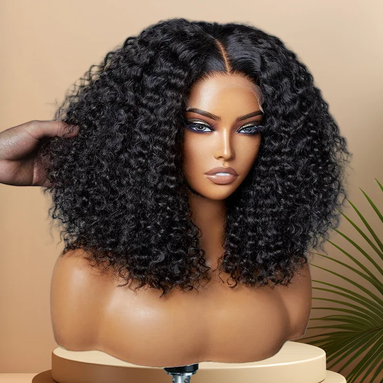 13x6 Curly Bob Wig 250% Preplucked Human Hair Lace Front  Wigs