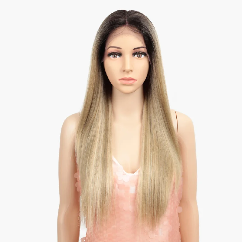 28 inches blond HD lace frontal straight wig sleek wholesale  heat resistant fiber lace frontal Synthetic Hair Wig for women