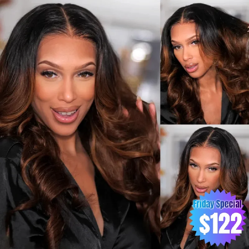 【Friday Special】360 Lace Invisible Strap 250% Human Hair Lace Wig Ombre Colored Body Wave