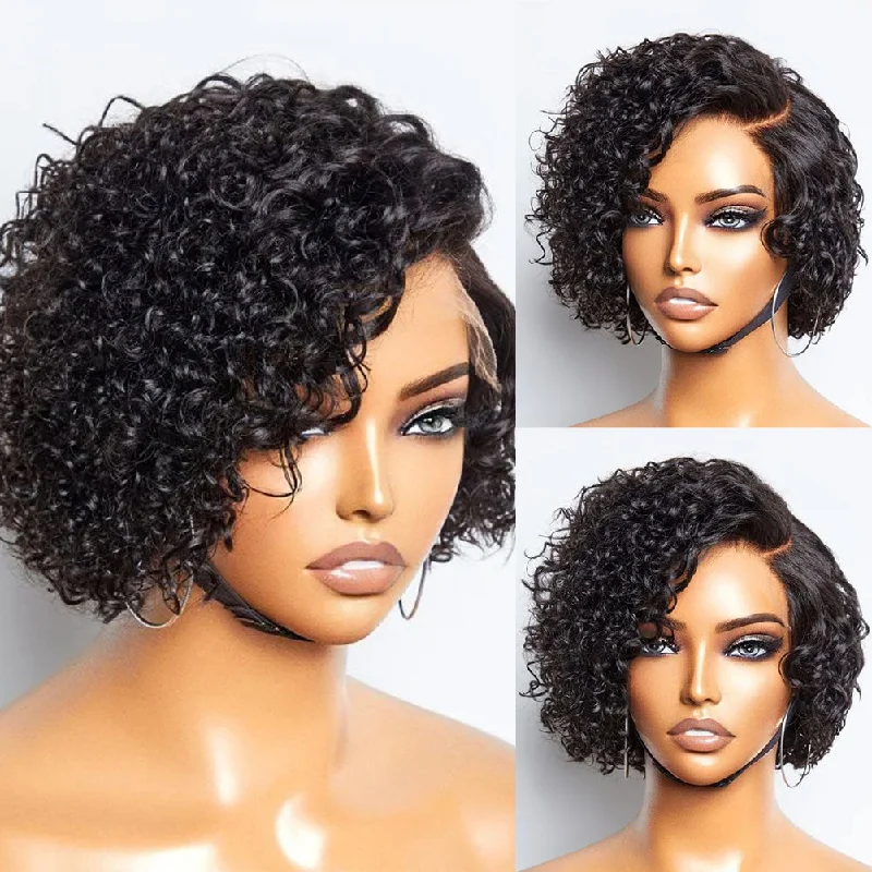 Alexandra | C Part Curly Pixie Cut Preplucked Human Hair Lace Front Wig