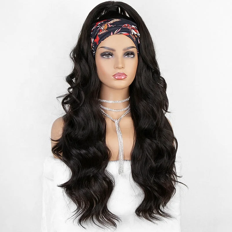 Aliblisswig 2021 New Fashion None Replacement Body Wave Heat Resistant Fiber Hair Synthetic Headwraps Hair Wig Headband Wig