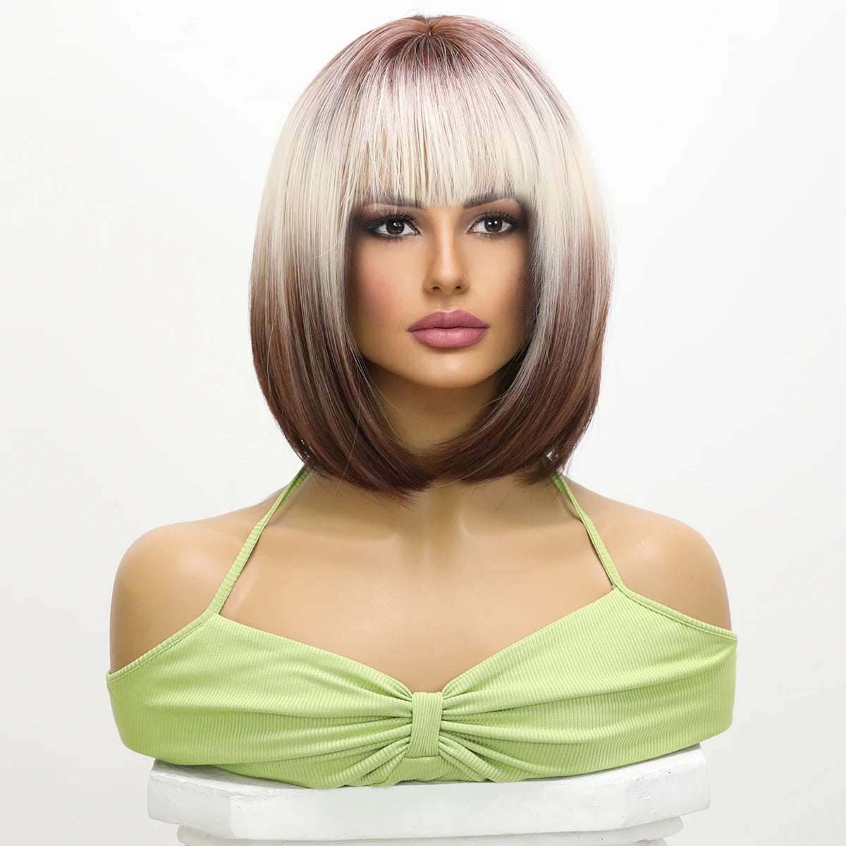 Brown Gradient Short Bob Crossdressing Wig