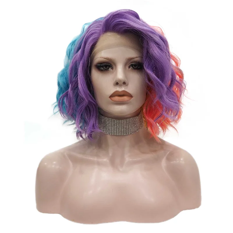 Celebrity Wig  New Designed rainbow highlighted color Daily life Wearing futura Henlon fiber Synthetic Lace front Wigs