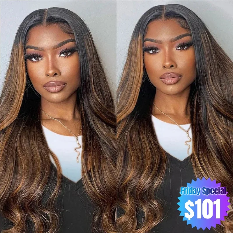 【Friday Special】Ciani | Ombre Honey Brown Highlight Preplucked Human Hair Lace Front Wig