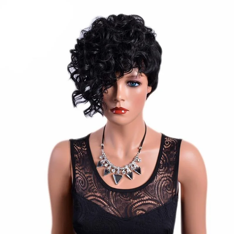 Curly Short Wig with Bangs