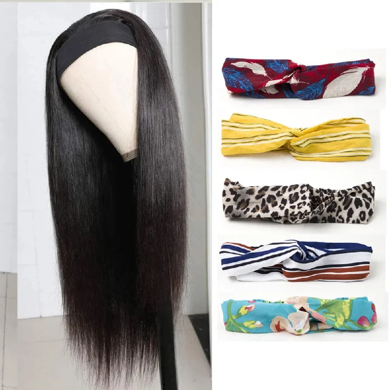 Glueless Headband Wig Virgin Human Hair Silky Straight