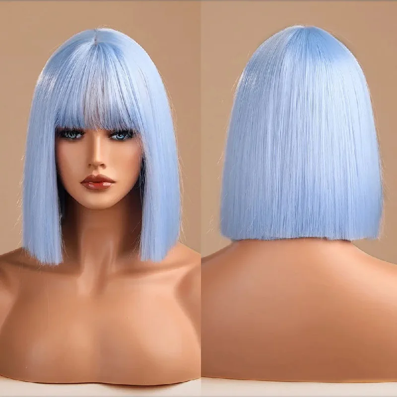 HAIRCUBE Wigs Supplier Synthetic Wig Medium Long Light Blue Hair Wigs For Daily Party Cosplay Heat Resistant Fiber Hair