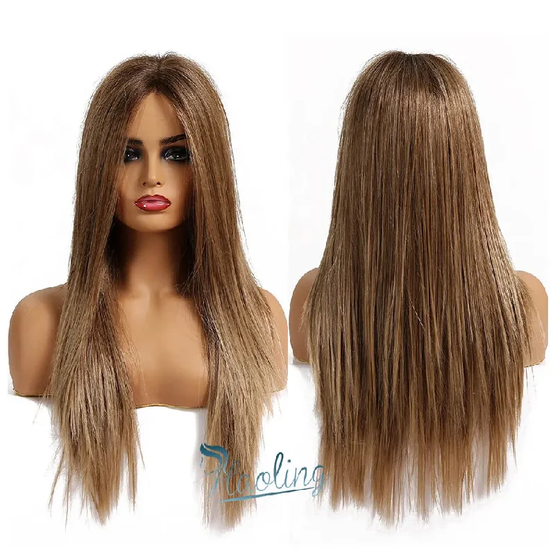 HAOLING Front Lace Wig Synthetic Honey Brown Blonde Long Silky Straight Hair Synthetic Lace Front Wigs for Women