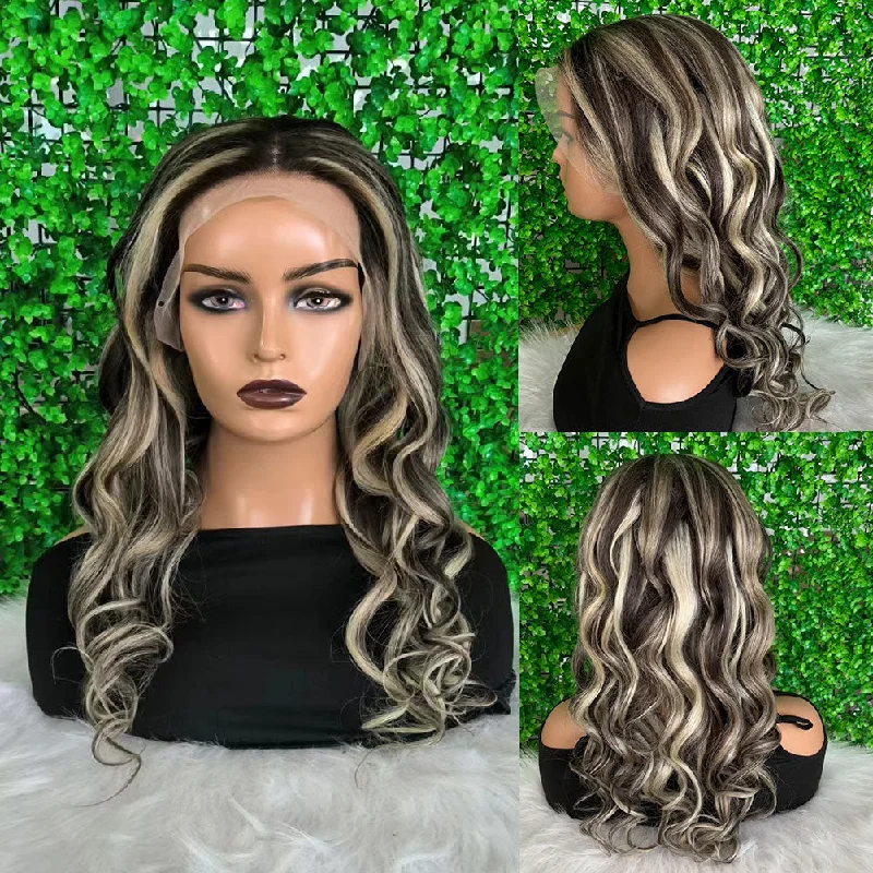 Kamaria  | Highlight Platinum Grey Blonde Human Hair Body Wave Lace Front Wig