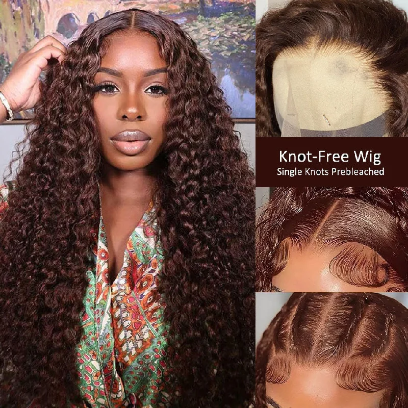 KNOT-FREE - 13x6 Skin Melt Lace Preplucked Human Hair Frontal Wig | Brown Curls