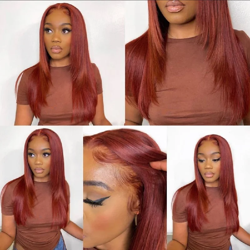 Light Red 13X6 Precolored Human Hair Lace Front Wig