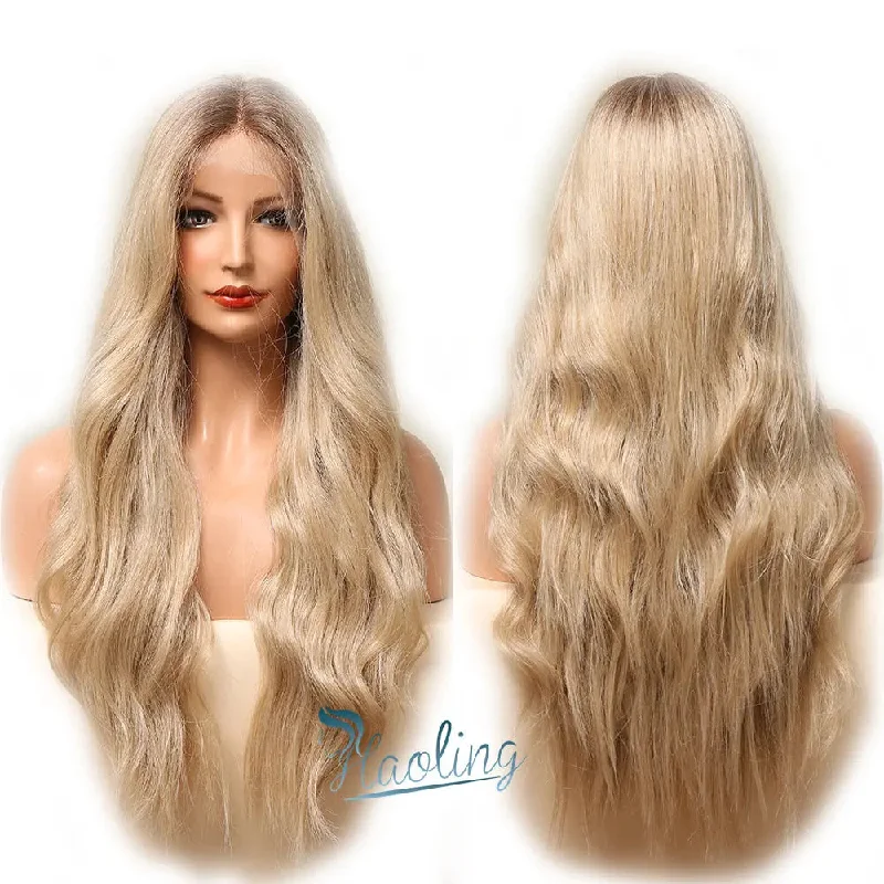 Long Loose Body Wave Lace Front Synthetic Hair Wigs for Women Golden Blonde Lace Wigs Synthetic Blend Wig with Lace Front