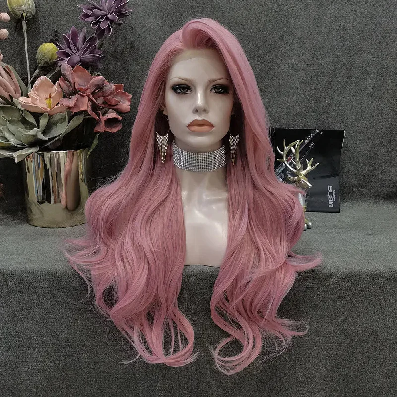 Luxury Pink Solid Colorful Synthetic Hair Wigs