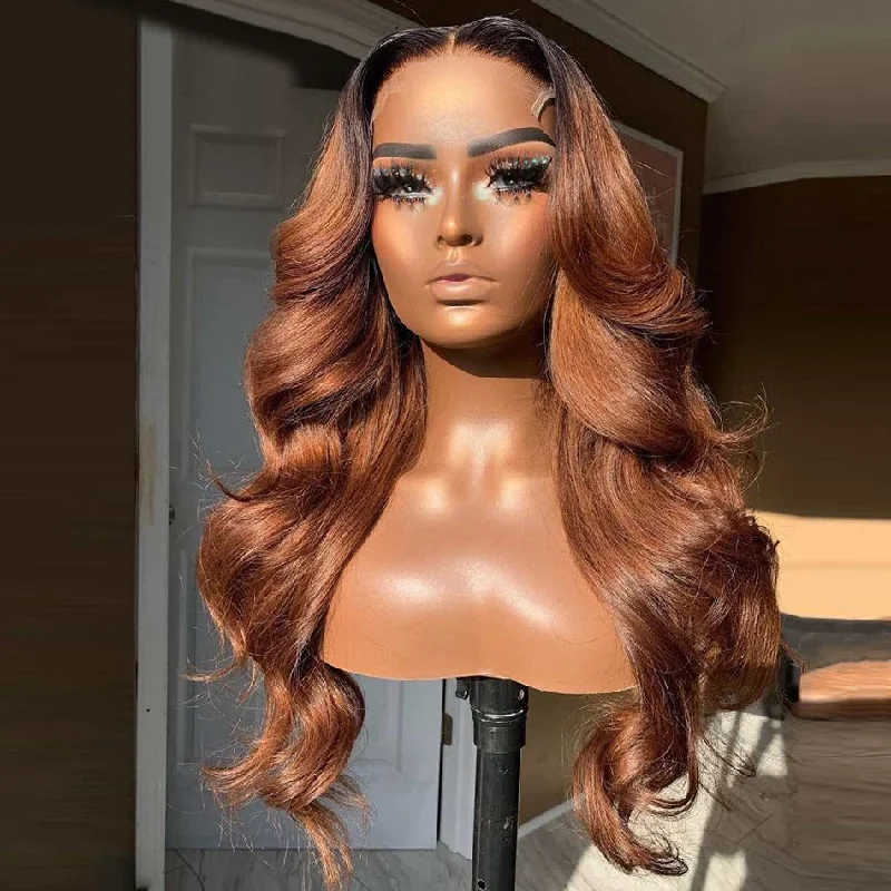 Ebony | Ombre Copper Brown Skin Melt 360 Lace Human Hair Frontal Wig