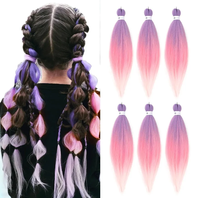 Purple Pink Ombre Jumbo Braids Hair Extensions Synthetic Hair Braids Yaki Straight Pre Stretched 0utre braiding hair