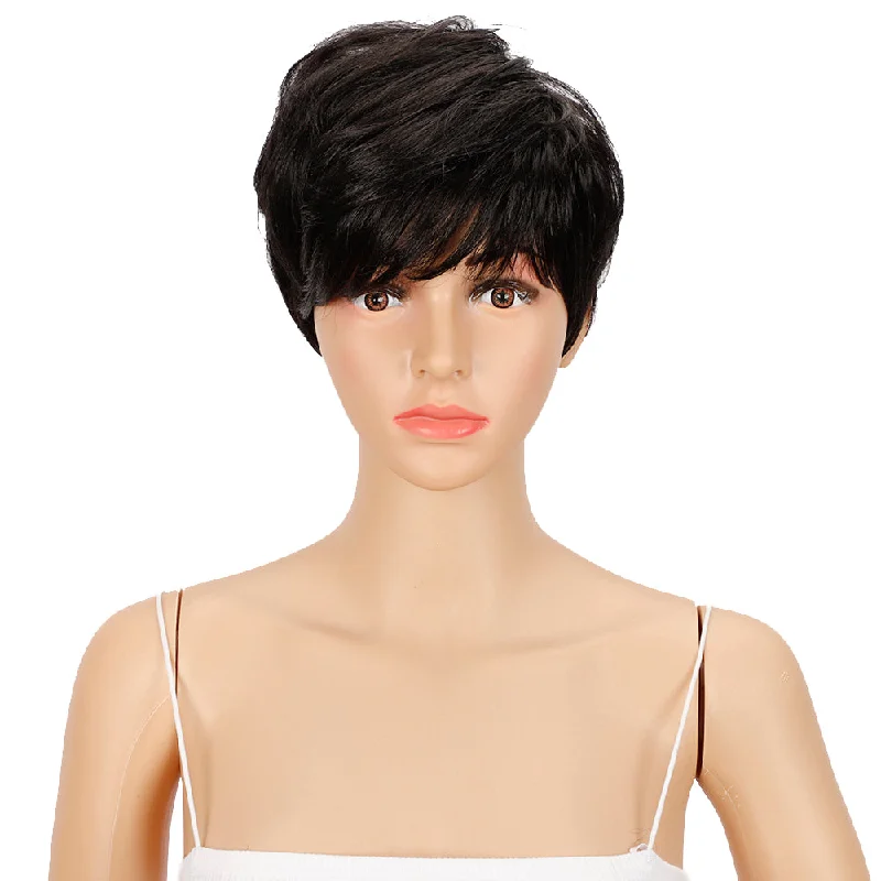 sleek top quality wholesale hot selling cheap heat resistant fiber made machine wig pixie bob wig synthetic hair wig for women