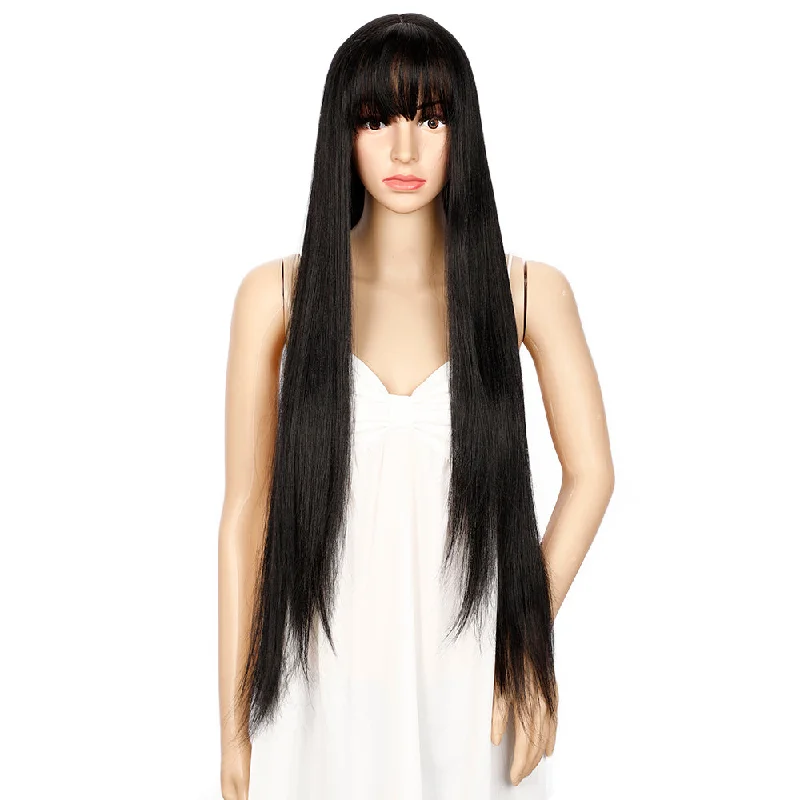 sleek wholesale cheap hot selling Heat Resistant fiber long straight HD lace frontal with Baby Hair Synthetic hair Wig for women