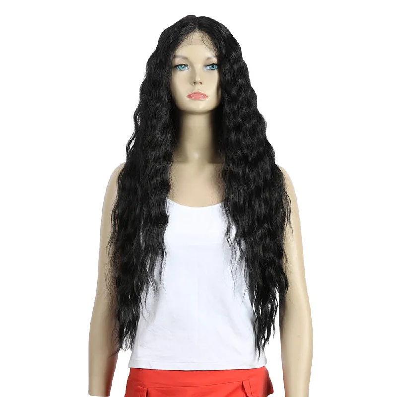 sleek wholesale cheap hot selling Heat Resistant highlight long water wave Swiss HD lace frontal Synthetic hair Wig for women