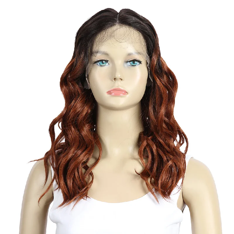 Sleek wholesale hot selling heat resistant Long body wave Blonde Ombre Swiss HD Lace part Front Wig Synthetic hair Wig for women