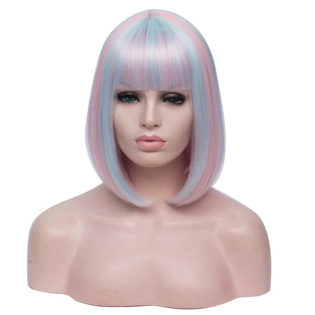 Two-Tone Straight Short Wig with Bangs