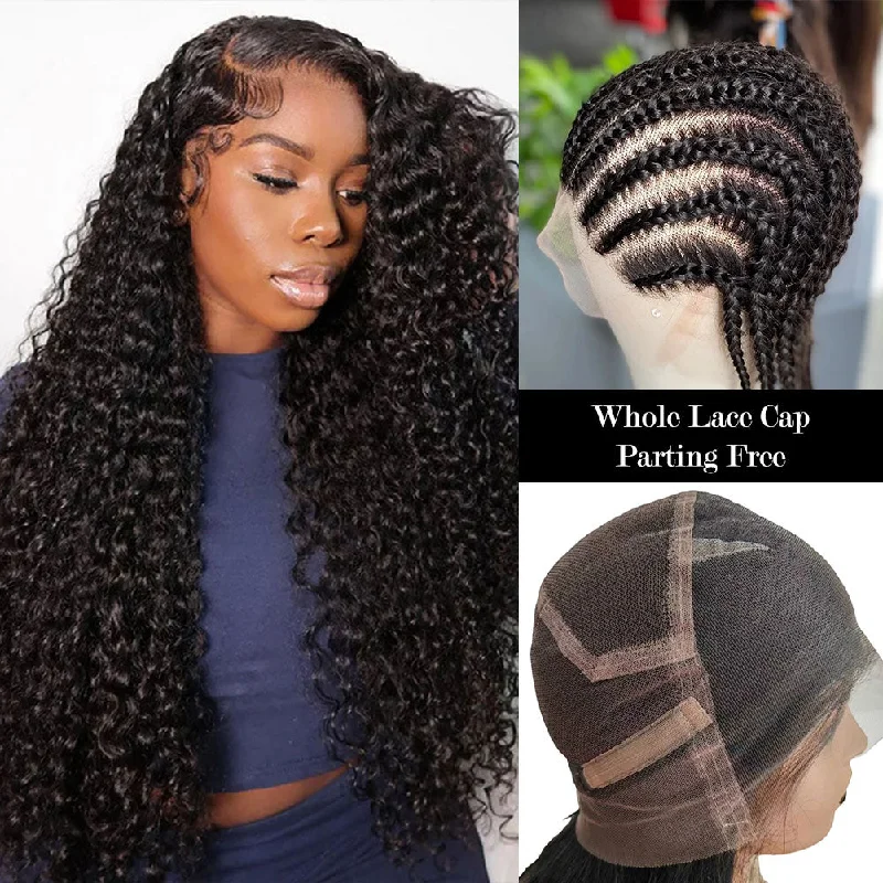 Whole Lace Cap Transparent Lace Preplucked Human Hair Full Lace Wig | Curly