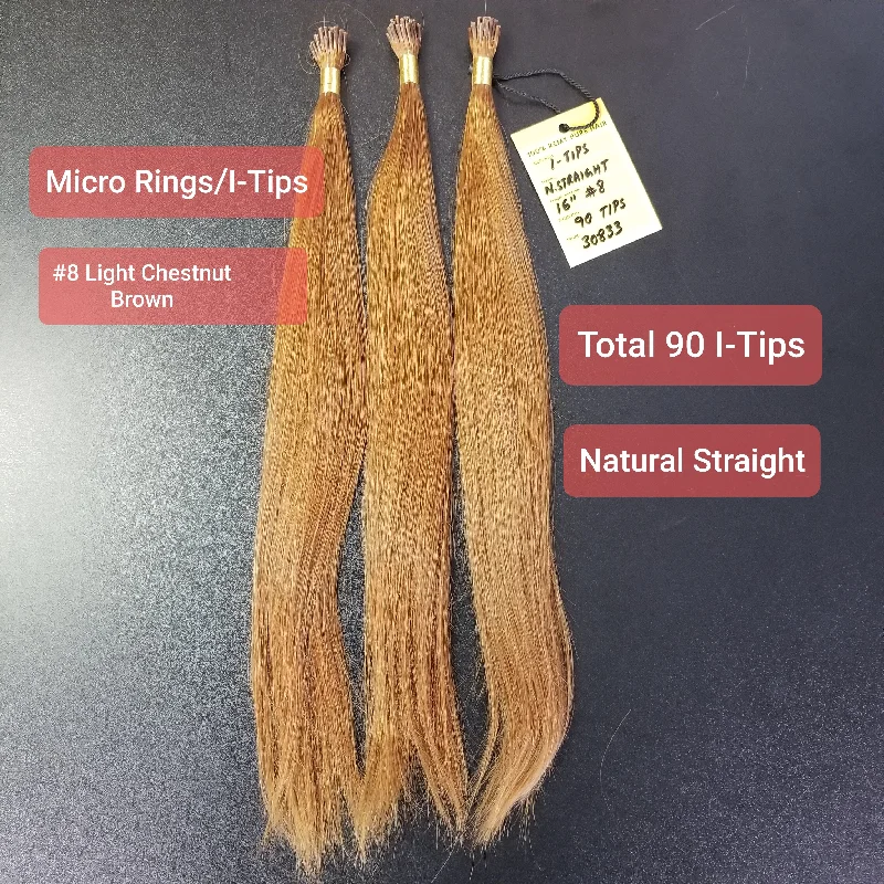 16 Inch Micro Ring/I-Tip Keratin Hair Extensions - 008 Light Chestnut Brown - Total 90 strands