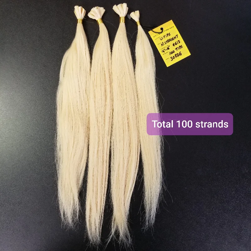 16 inch U-Tip Keratin Hair Extensions - #613 Platinum Blonde - Total 100 strands