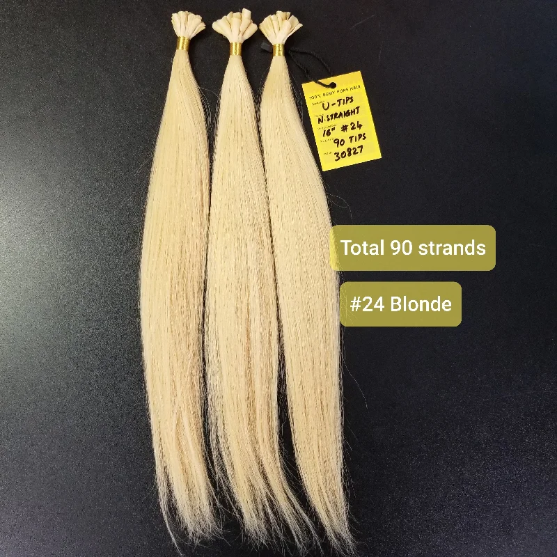 16 inch U-Tip Keratin Hair Extensions - Dark Blonde #24 - Total 90 strands_#30827