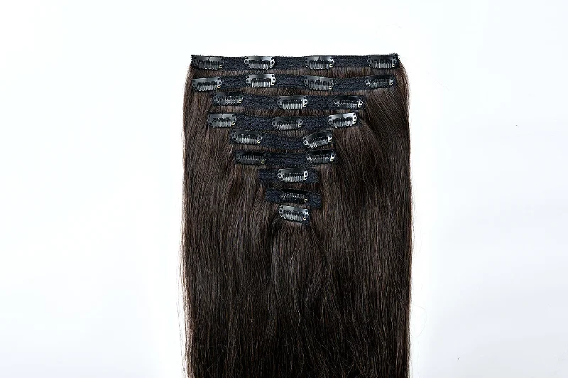 #1BL Darkest Brown Classic Clip In Hair Extensions 9pcs