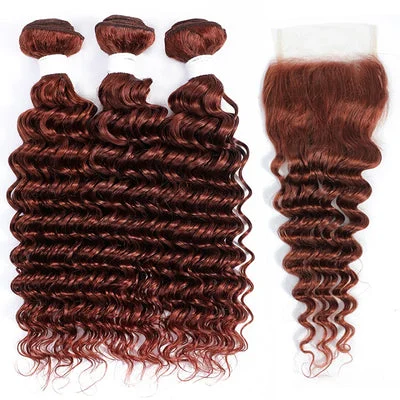 #4 Light Brown Deep Wave Hair With Closure 3 Bundles With Closure Brazilian Hair Extensions