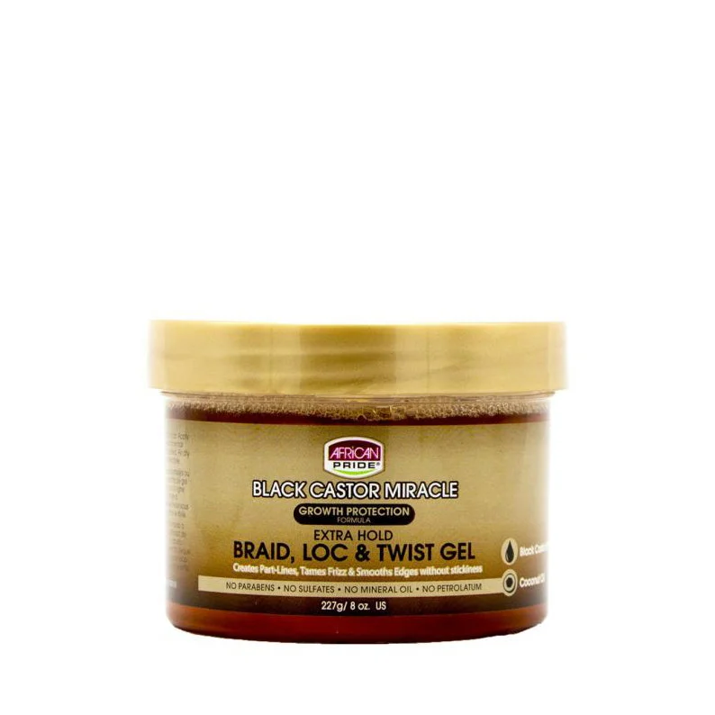 African Pride Black Castor Miracle Braid, Loc & Twist Gel [Extra Hold] 8oz