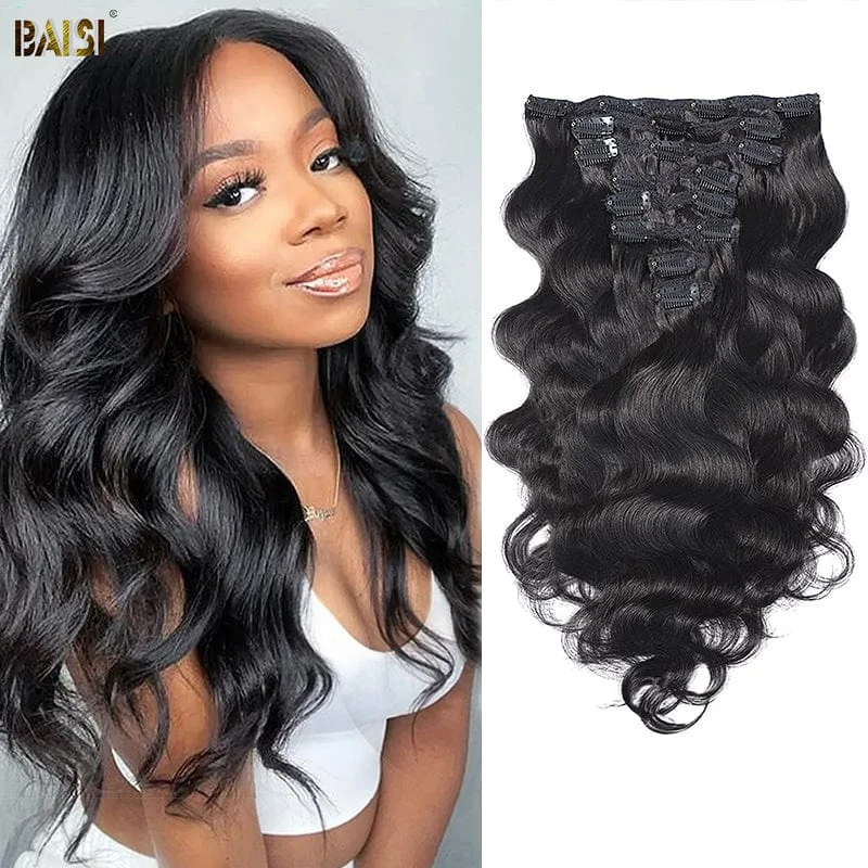 BAISI Body Wave Clip Ins Hair Extensions 8Pcs And 120g/Set