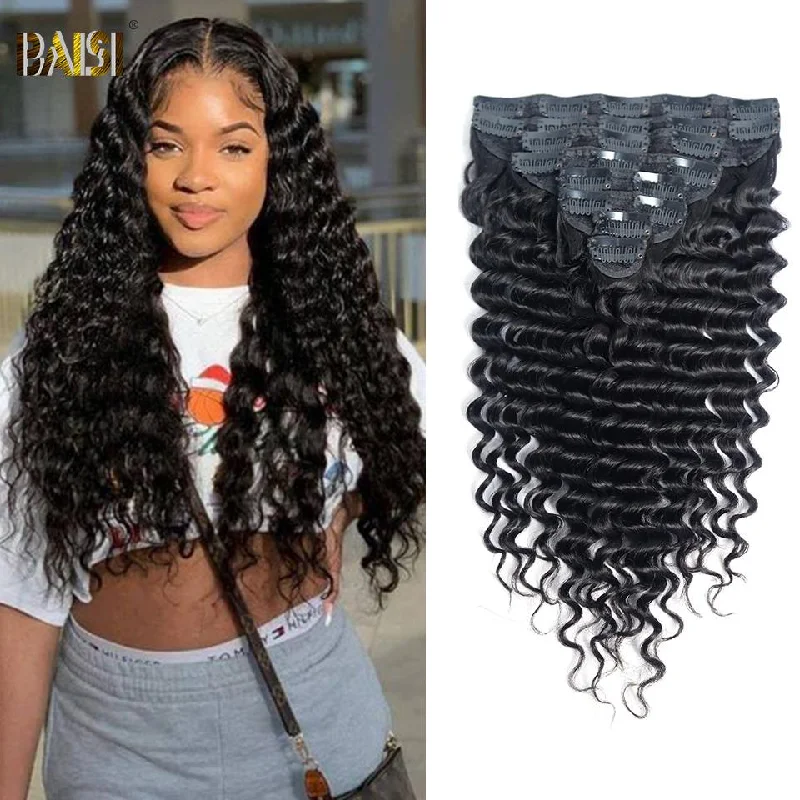 BAISI Deep Wave Clip Ins Hair Extensions 8 Pcs And 120g/Set