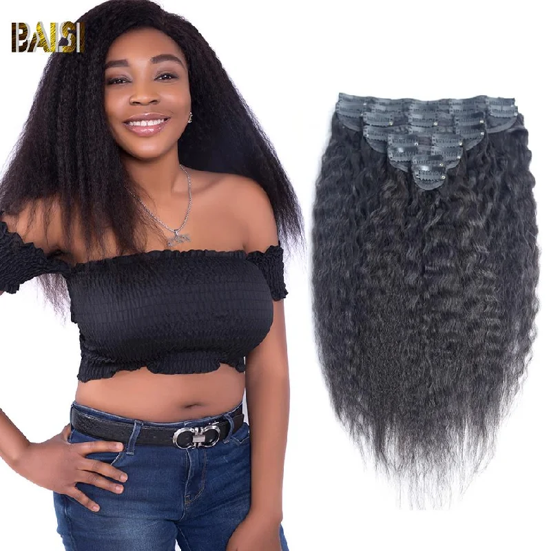 BAISI Kinky Straight Clip Ins Hair Extensions 8Pcs And 120g/Set