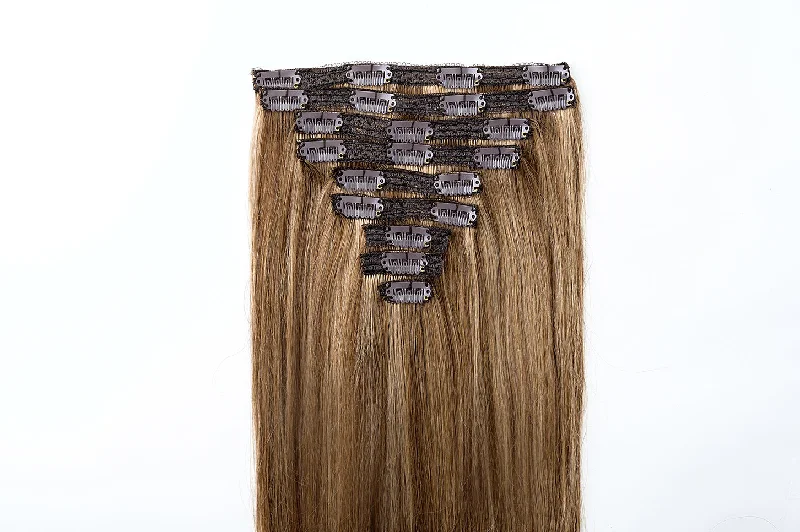 #Chestnut Brown Highlights Classic Clip In Hair Extensions 9pcs