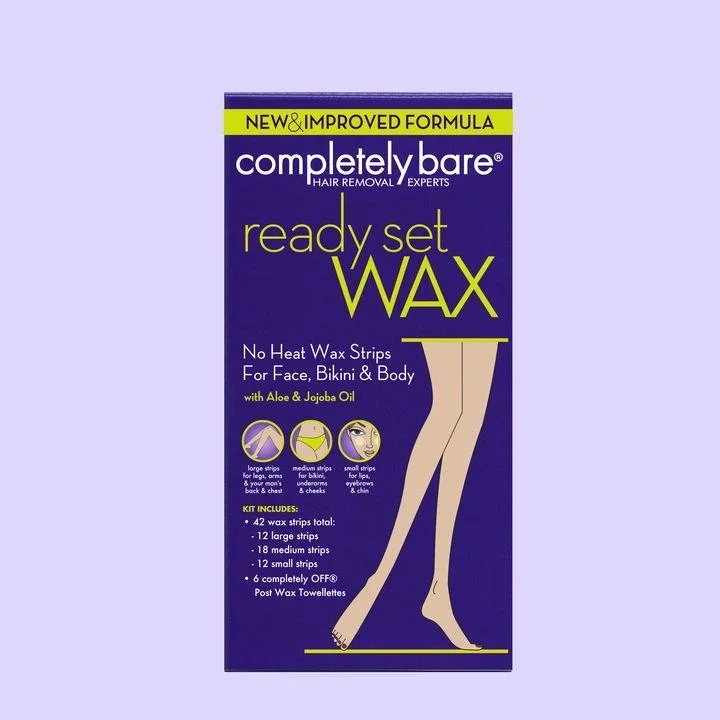 Completely Bare Ready Set Wax No Heat Wax Strips For Face, Bikini & Body, 42Ct