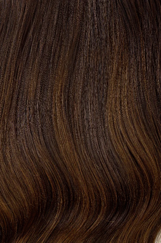 #Dark Brown Balayage Genius Weft Extensions