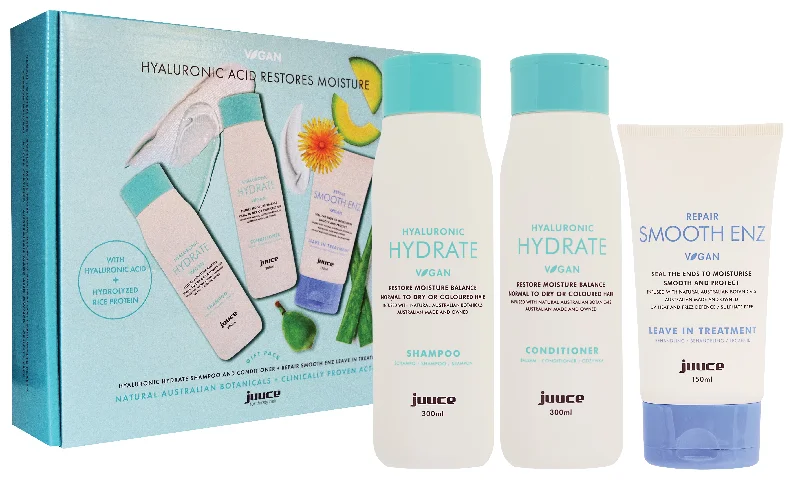 Juuce Hyaluronic Hydrate Shampoo, Conditioner and Smooth Enz Trio