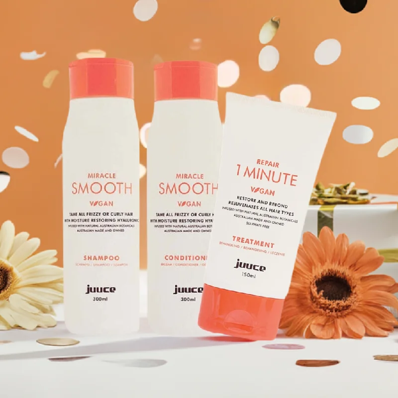 Juuce Miracle Smooth with one minute treatment trio Tame All Frizzy or Curly Hair