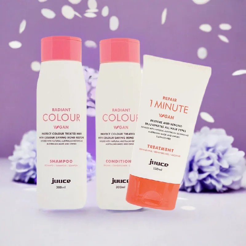 Juuce Radiant Colour - Protect Colour Treated Hair Trio with one minute treatment .