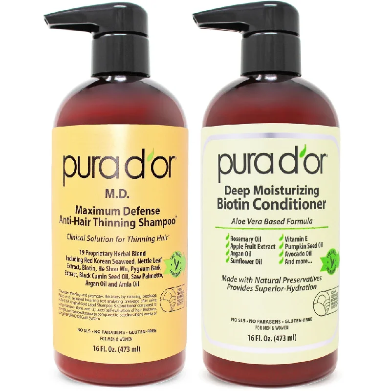 PURA D'OR M.D. Anti Hair-Thinning Shampoo and Conditioner Set 16 oz